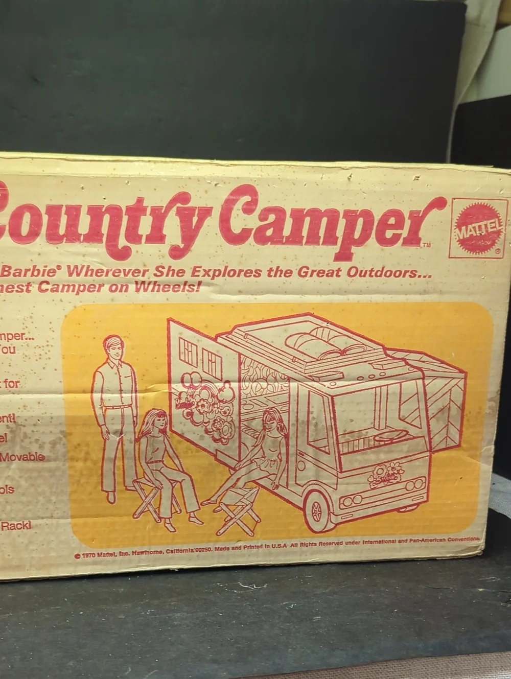 Vintage 1970 Mattel Barbie Country Camper RV Wagon Pop Out Tent & Chairs